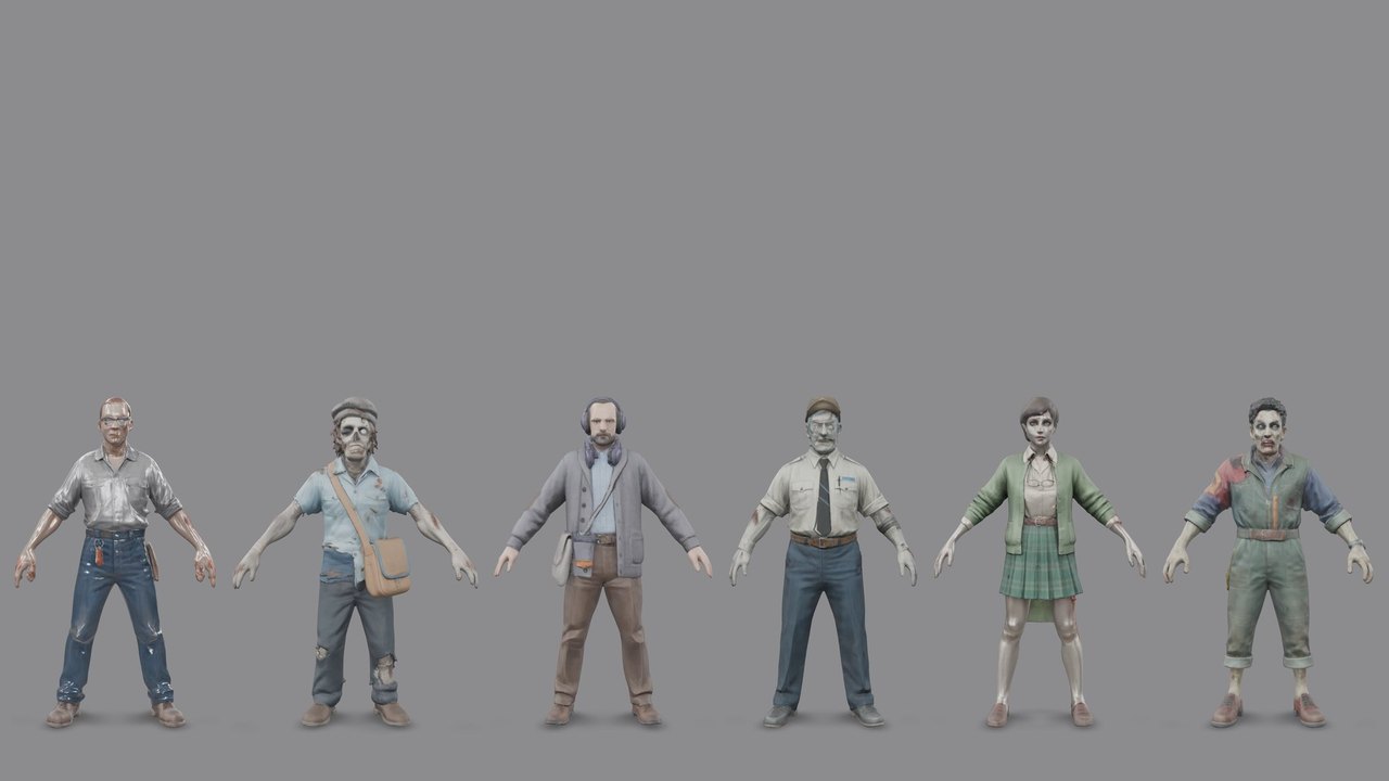 One figure from each character pack - front renders of the shipped models