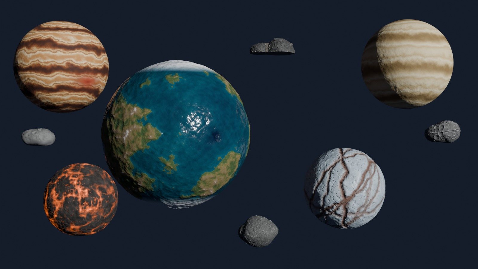 Planets & Asteroids - cover render of every body in the pack