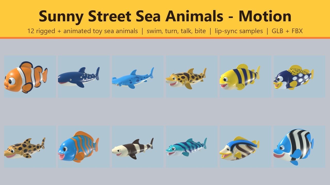 Sunny Street Sea Animals - cover render of every body in the pack