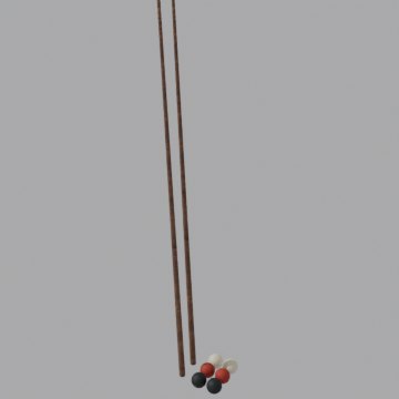 Billiard cues and balls - front view