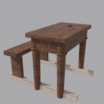 School desk and bench - front view
