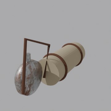 Bedroll and canteen - front view